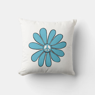 Coussin Connexion Hippie Flower Power Peace à Aqua