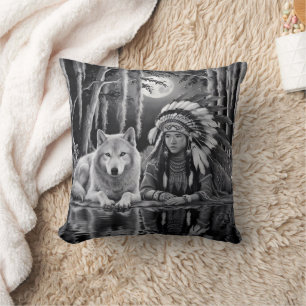 Coussin Connexion sauvage : Loup et fille