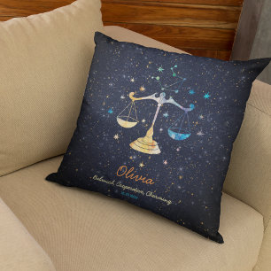 Coussin Constellation de la Balance Zodiaque Aquarelle Éto