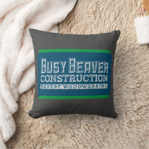 Coussin Construction de castor occupé Blanc Gfx Turquoise