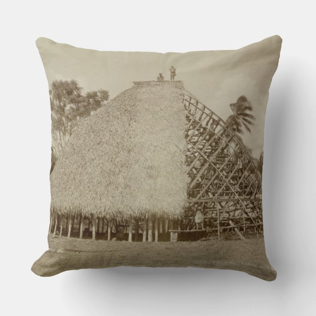 Coussin Construction de logements au Samoa, c.1875 (photo (Recto)
