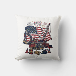 Coussin Construction Patriotique USA Vintage