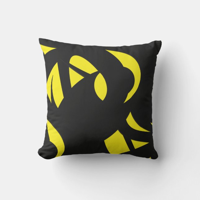Coussin Contemporain Moderne Jaune / Noir  (Recto)