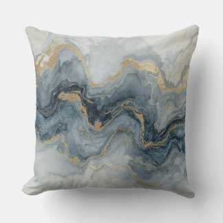 Coussin Contemporary Smoky Blue Gray Gold White Abstract
