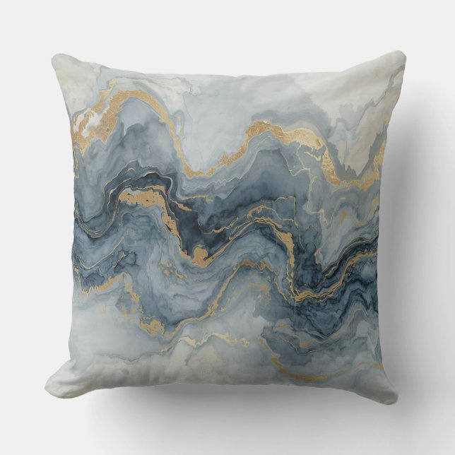Coussin Contemporary Smoky Blue Gray Gold White Abstract  (Recto)
