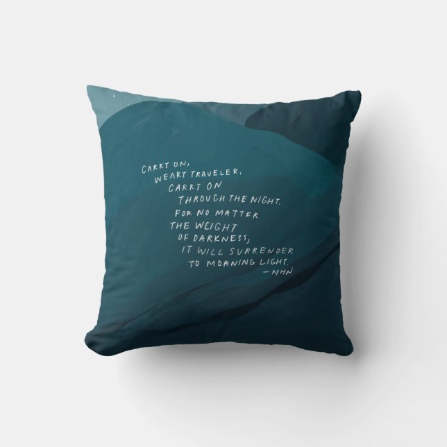 Coussin Continuez - Citation inspirante et Blue Mountain (Recto)