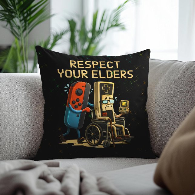 Coussin Contrôle de jeu rétro drôle de respect pour vos aî (Créateur téléchargé)