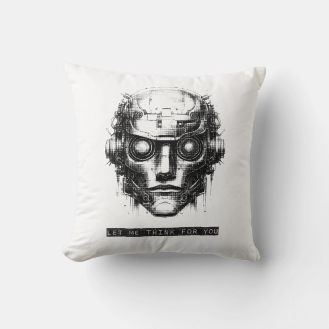 Coussin Contrôle de l'esprit Cyberpunk Robot Black Print (Recto)