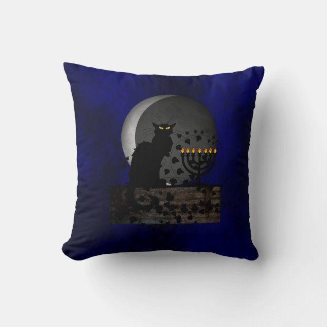 Coussin Conversation Noir Chanukah avec Menorah (Recto)
