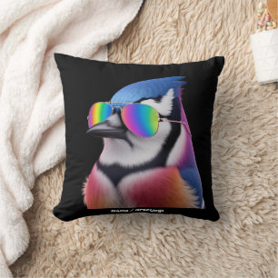 Coussin Cool Bleu Jay Oiseau porter lunettes de soleil Ret