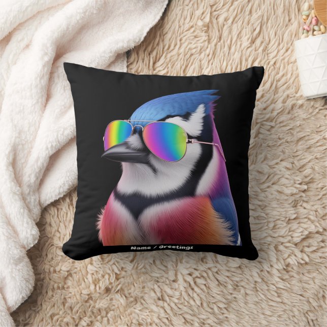 Coussin Cool Bleu Jay Oiseau porter lunettes de soleil Ret (Couverture)