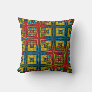 Coussin Cool bleu rouge jaune rétro géométrique ethnique T
