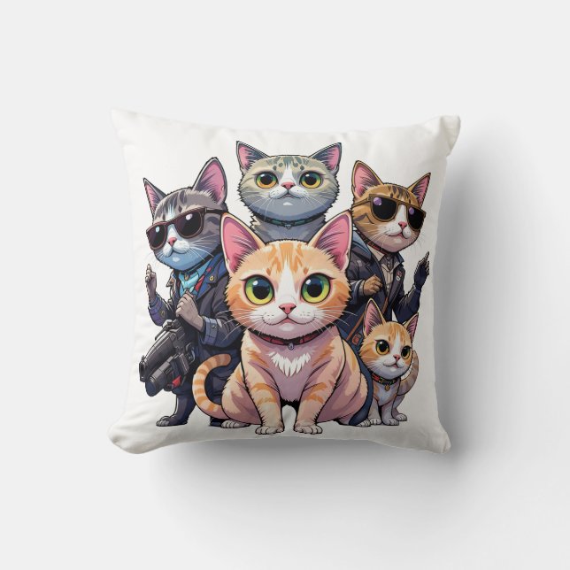 Coussin "Cool Cat Squad Gang rétro Kittens (Recto)