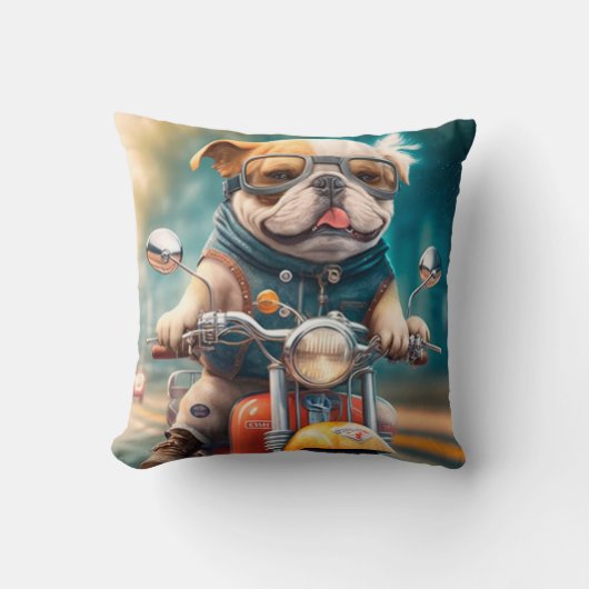 Coussin Cool chien motards conduite vélos jetez mignon ore (Recto)