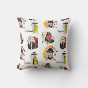 Coussin Cool Dessin à la main de croquis de mode féminin