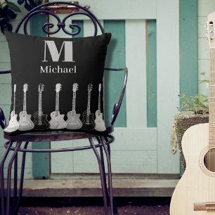 Coussin Cool Guitare Motif noir et gris monogramme