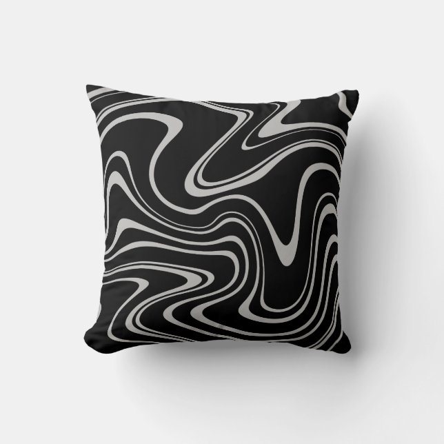 Coussin Cool noir et blanc Motif de bande ondulée (Recto)