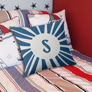 Coussin Cool Océan Bleu Blanc Soleil Mandala Monogramme