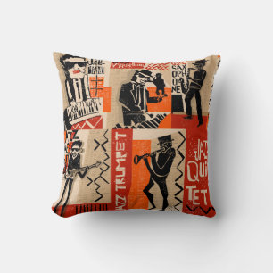 Coussin cool vintage d'affiche du groupe de jazz avec trom
