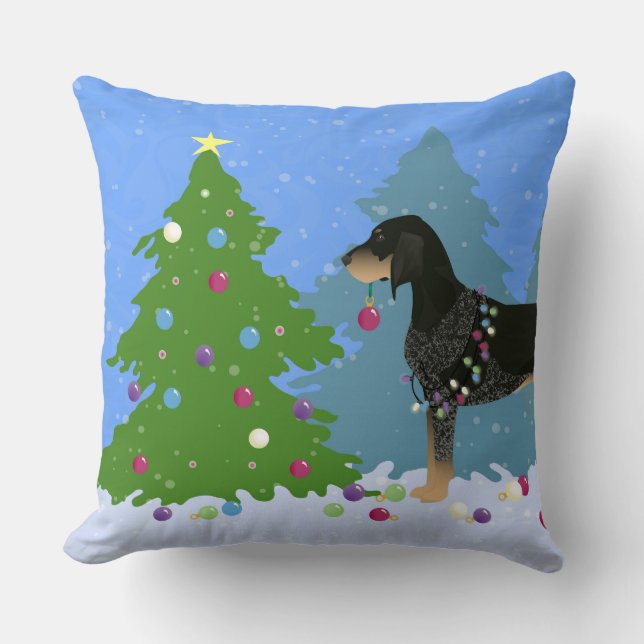 Coussin Coonhound bleu décorant l'arbre de Noël (Recto)