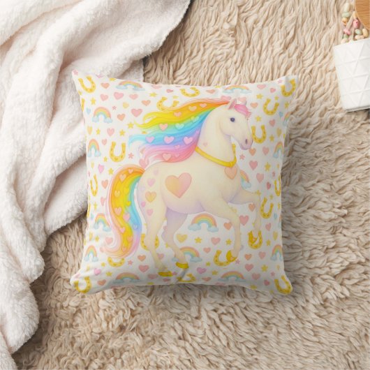 Coussin Cooper & Cody — Rainbow Horses Throw Pillow (Couverture)