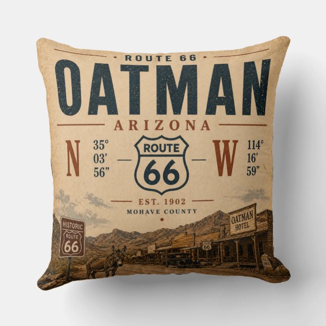 Coussin Coordonnées de l'ancienne Route 66 à Oatman, Arizo (Verso)