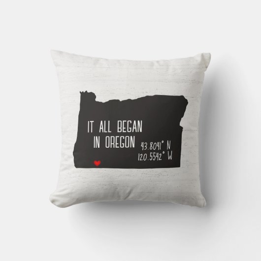 Coussin Coordonnées GPS de l'Oregon avec Cœur (Recto)