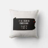 Coussin Coordonnées GPS de Pennsylvanie avec cœur (Recto)