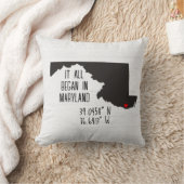 Coussin Coordonnées GPS du Maryland avec Cœur (Couverture)