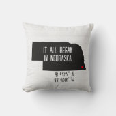 Coussin Coordonnées GPS du Nebraska avec coeur (Recto)