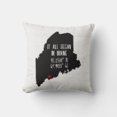 Coussin Coordonnées GPS Maine avec coeur (Recto)