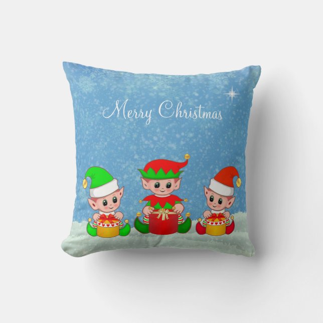 Coussin Copains de lutin de Noël mignons et drôles moderne (Recto)