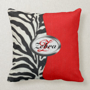 Coussin Copie à la mode de zèbre et monogramme rouge au