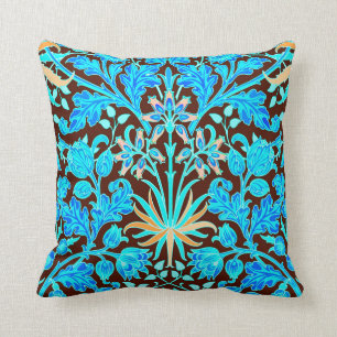 Coussin Copie, Aqua et brun de jacinthe de William Morris