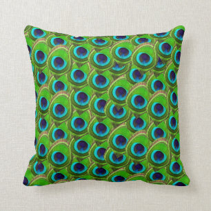 Coussin Copie bleue et verte lumineuse mignonne de paon