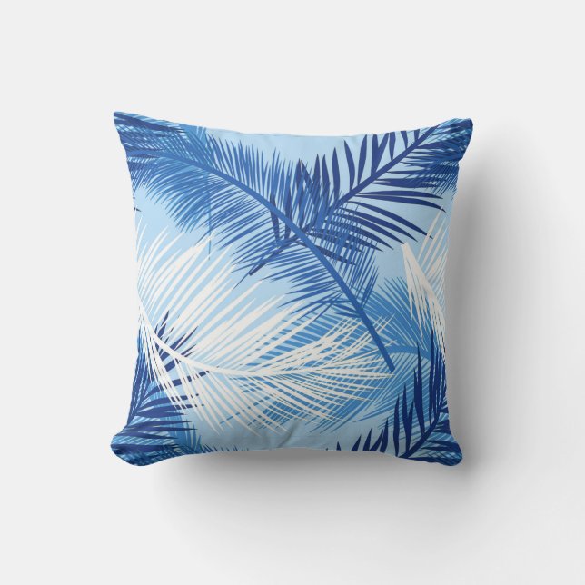 Coussin Copie, cobalt, blanc et bleu de ciel en feuille de (Recto)