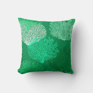 Coussin Copie de corail de fan, nuances de vert de jade