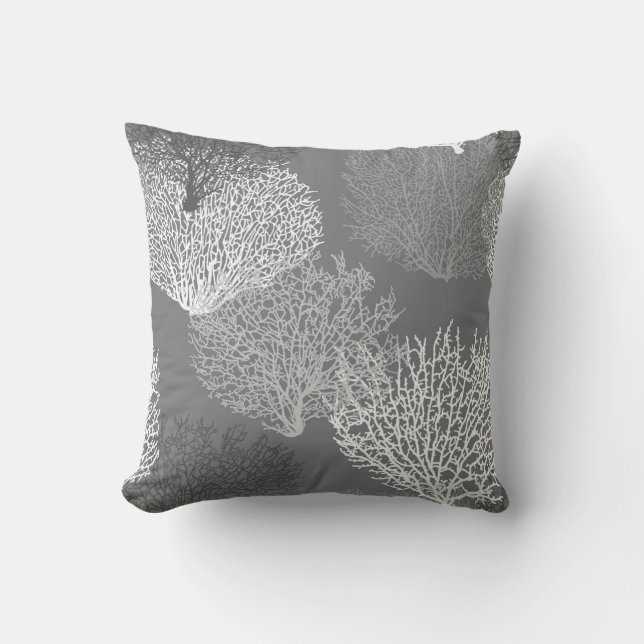 Coussin Copie de corail de fan, nuances du gris argenté/du (Recto)