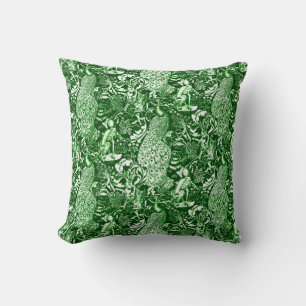Coussin Copie de paon de Nouveau d'art, Forest Green