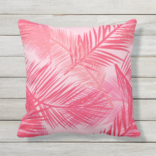 Coussin Copie en feuille de palmier, corail, pêche et ros