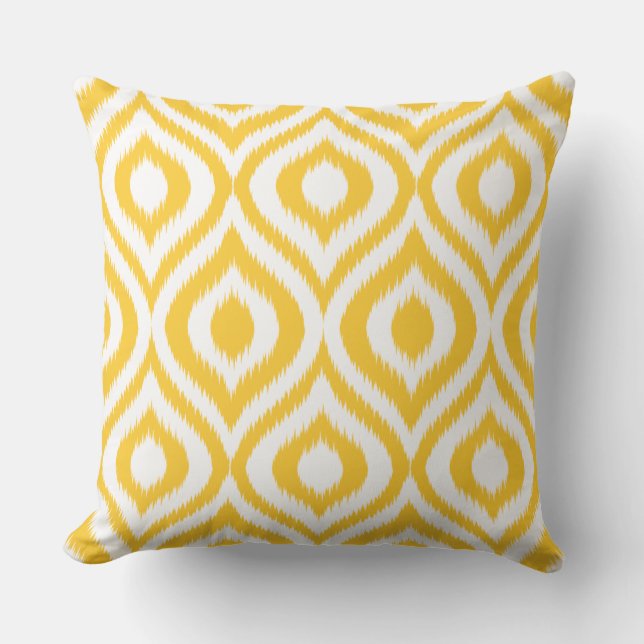 Coussin Copie ethnique géométrique classique jaune d'Ikat (Recto)