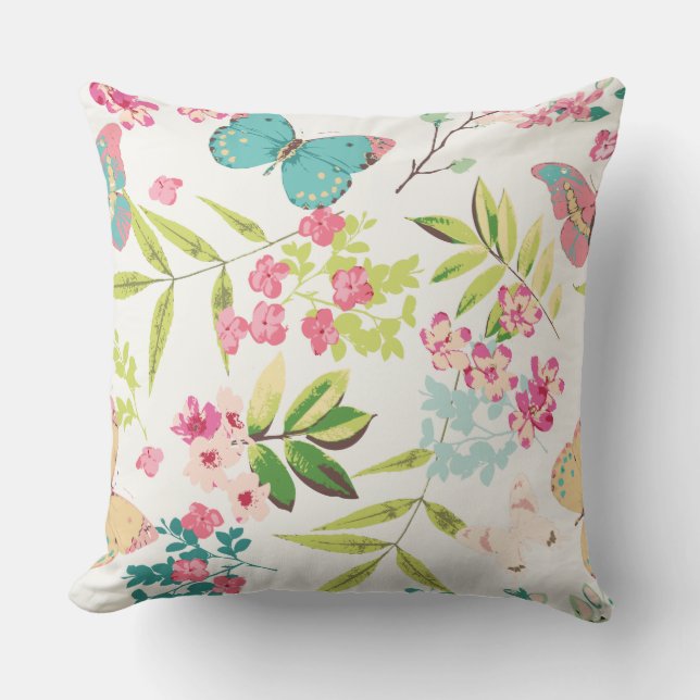 Coussin Copie Girly florale de fleur de papillon tropical  (Recto)