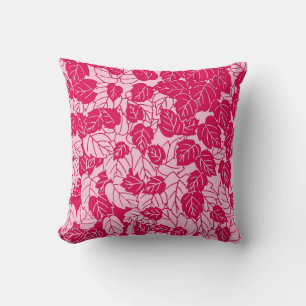 Coussin Copie japonaise de feuille, fuchsia et rose-clair