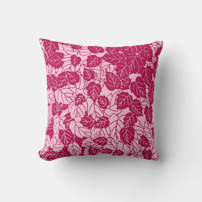 Coussin Copie japonaise de feuille, fuchsia et rose-clair (Recto)