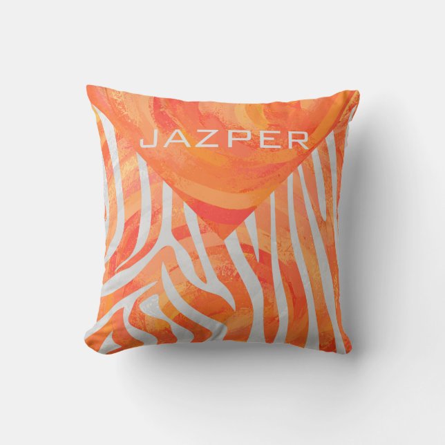 Coussin Copie orange et blanche de zèbre (Recto)