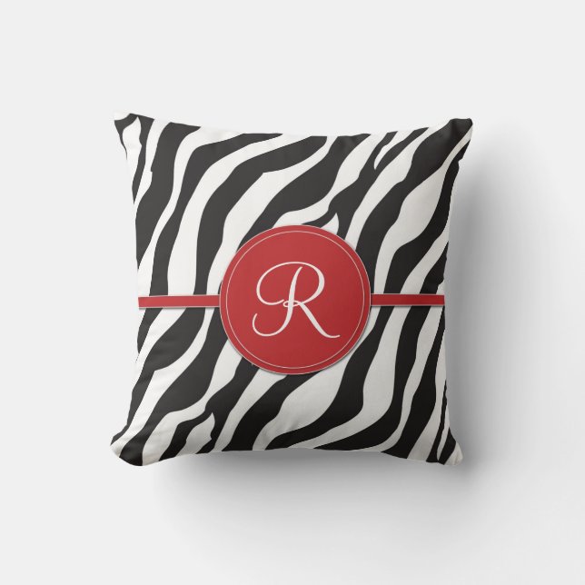 Coussin Copie rouge Girly de zèbre de monogramme (Recto)