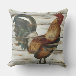 Coussin Coq de campagne rustique et ferme sur du bois pati
