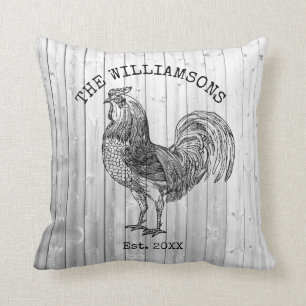 Coussin Coq de Ferme Nom de Famille Antique Vintage Rustiq