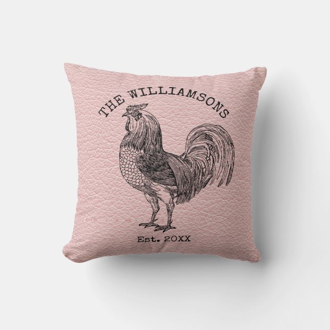 Coussin Coq de Ferme Nom de Famille Antique Vintage Rustiq (Recto)