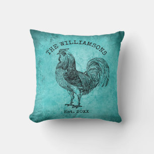 Coussin Coq de Ferme Nom de Famille Antique Vintage Rustiq